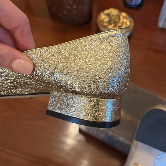 GUCCI Marmont Gold Mid Heel Loafer Fringe Metallic GG Logo - Picture 11 of 16